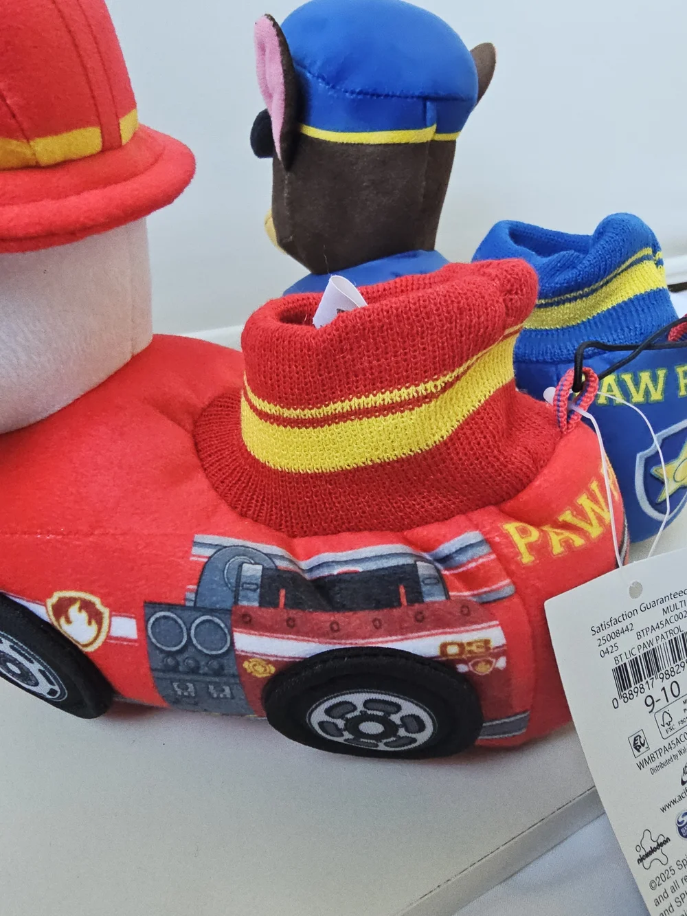 PAW Patrol Toddler Slippers Chase & Marshall Vehicle Plush Booties Size 9-10 NWT